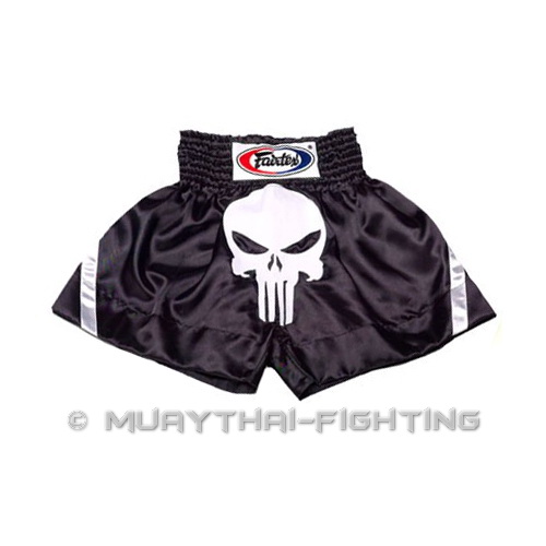 New Fairtex Muay Thai Shorts Kick Boxing MMA Black with Punisher Logo