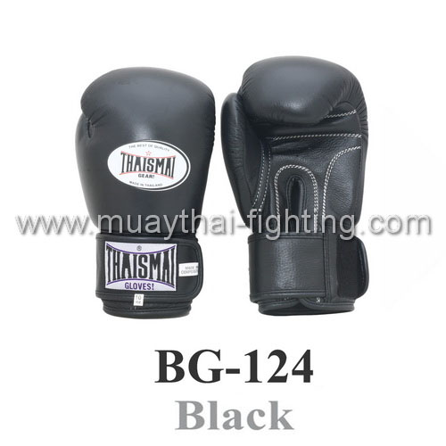 ThaiSmai Boxing Gloves Velcro Attached Thumb BG-124 Black