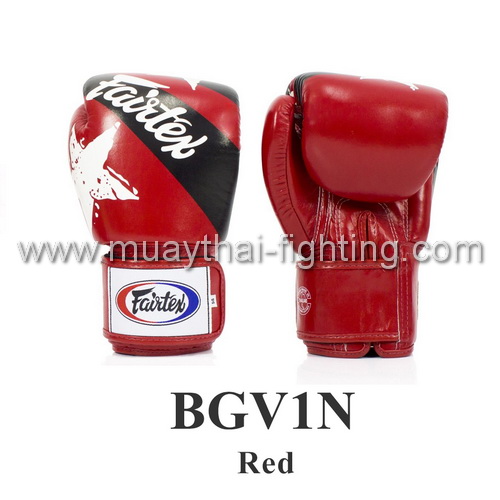 Fairtex Muay Thai Boxing Gloves With Nation Print - BGV1N Red