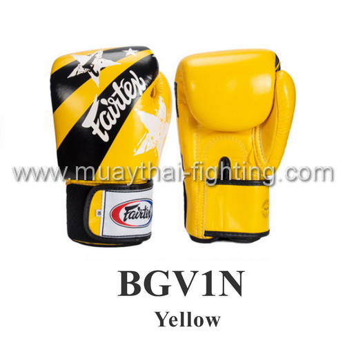 Fairtex Muay Thai Boxing Gloves With Nation Print - BGV1N Yellow