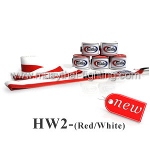 Fairtex Full Length Elastic Cotton Red-White Handwraps HW2