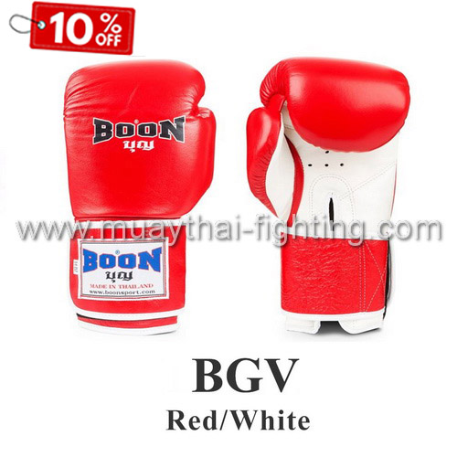 Boon Muay Thai Boxing Gloves Velcro BGV Red/White