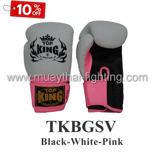 SALE! 10% OFF TOP KING Boxing Gloves “Super” White/Pink 10oz