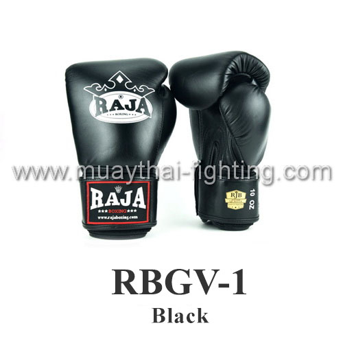 Raja Boxing Gloves Velcro Wrap Strap Full Leather RBGV-1 Black