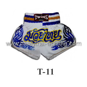Twins Muay Thai Shorts White with Blue T-11