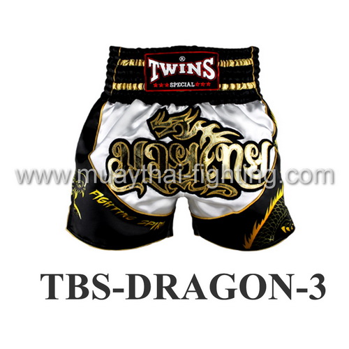 Twins Muay Thai Shorts Dragon White Black TBS-DRAGON-3