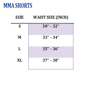 Cage Fighter Shorts Size Chart