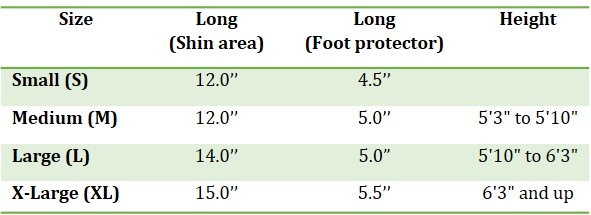 Sizing Chart Fairtex SP3