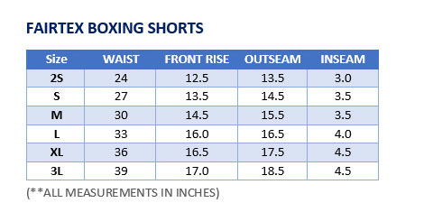 Fairtex Muay Thai Shorts Size Chart