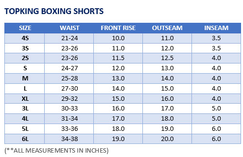 Muay Thai Gloves Size Chart