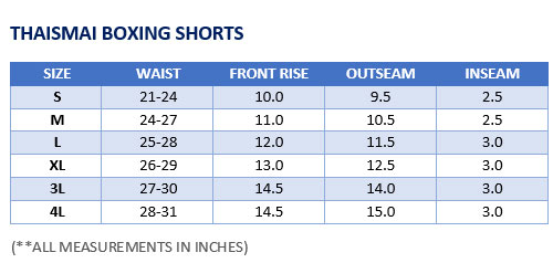 Lady Shorts Sizing Chart