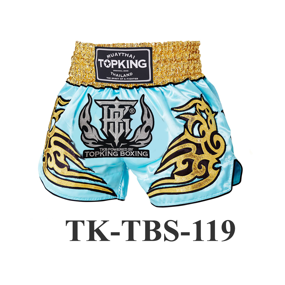 Top King Muay Thai Shorts TK-TBS-119 Light Blue Gold Top King Muay Thai Shorts TK-TBS-119 Light Blue Gold