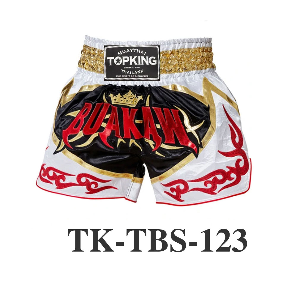 Top King Muay Thai Shorts White-Black BUAKAW TK-TBS-123 Top King Muay Thai Shorts White-Black BUAKAW TK-TBS-123